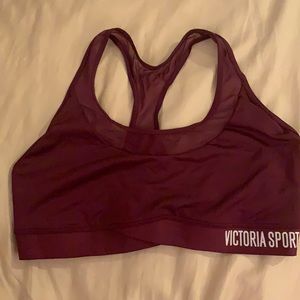 Victoria Sport Maroon Sports Bra, Cross Front, Logo, Size Large